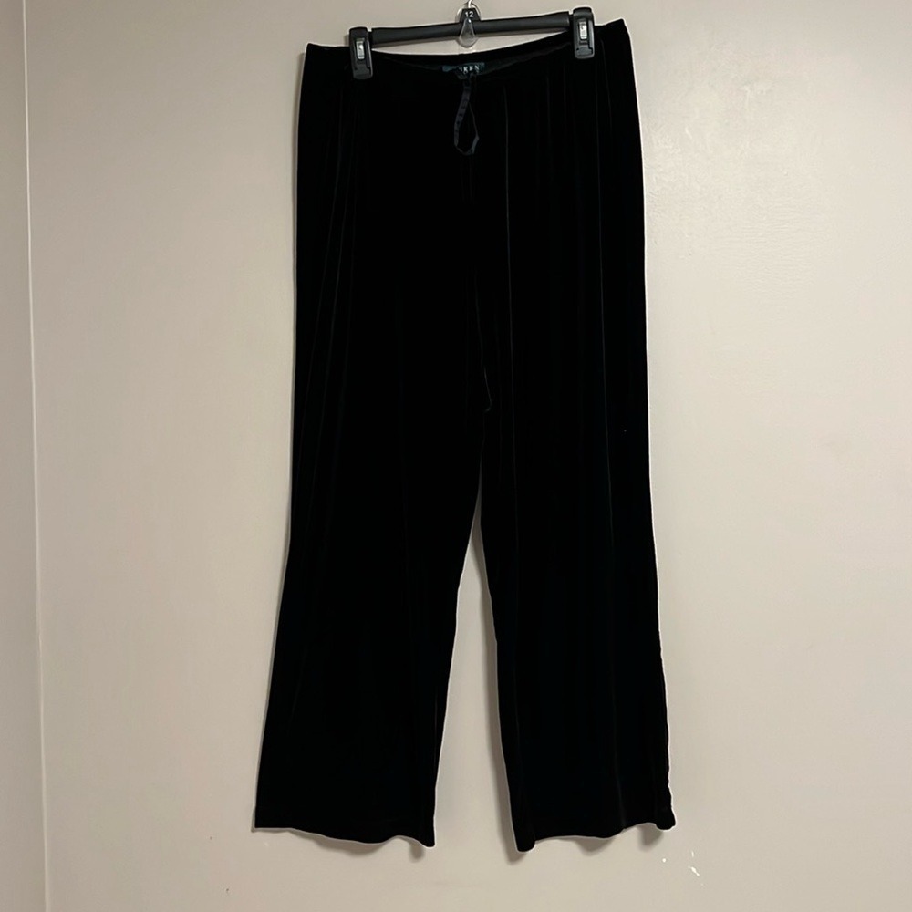 Lauren Ralph Lauren Black Velvet Lounge Pants Drawstring Wide Leg XL‎